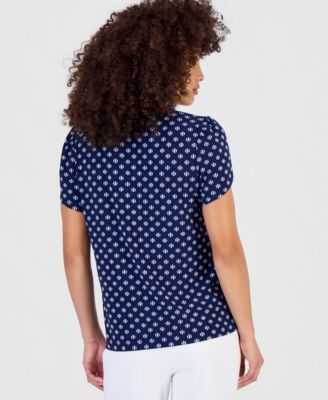 Petite Printed Tulip-Sleeve Top