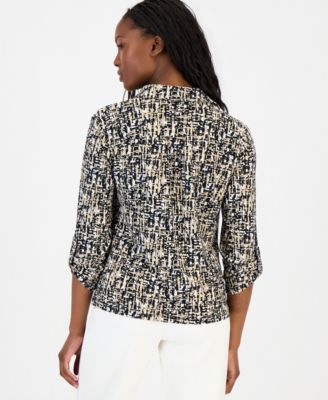 Petite Printed Collared 3/4-Sleeve Top