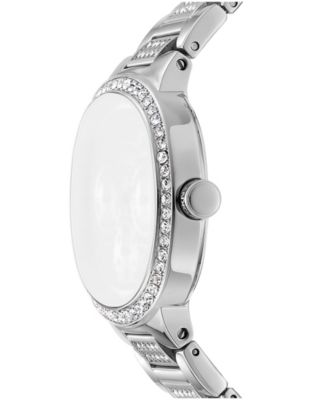 Women's Silver Crystal Covered Dial Crystal Bezel Stainless Steel Bracelet Multifunctional Watch, 36mm