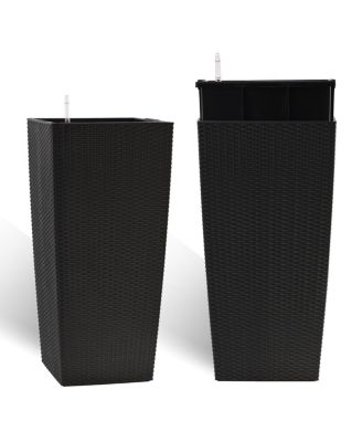 30" Tall Large Self-Watering Planter with Inner Tray & Water Level Monitor, Black
