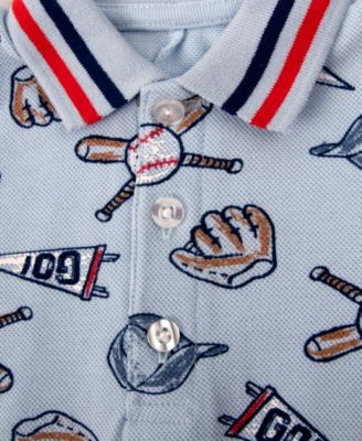 Baby Girls' Baseball Print Pique Short-Sleeve Polo Romper