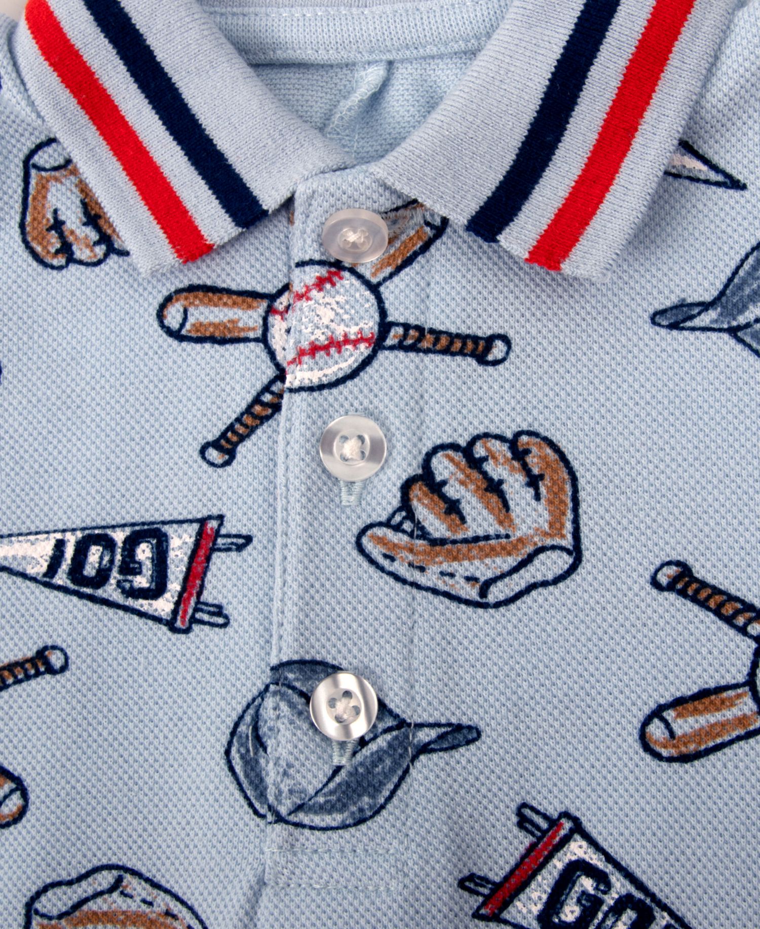 Baby Boys' Baseball Print Pique Short-Sleeve Polo Romper
