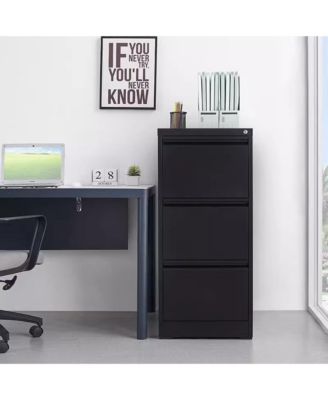 3 Drawer File Cabinet, Vertical Metal File Cabinet with Lock, Steel Storage Organizer for Letter A4 Legal Size File -