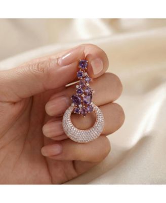 Brilliant Sterling Silver Crescent Moon CZ Dangle Earrings