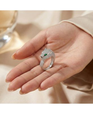 Elegant Panther Head CZ Open Pave Statement Band Ring