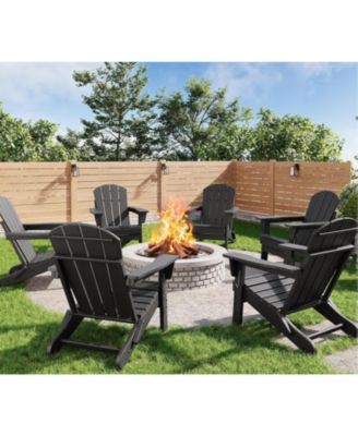 Folding Adirondack Chairs Set of 6, HDPE Plastic Outdoor Chairs with Wood Texture - 380 LBS & Weather Resistant for Fire Pit, Deck, Patio, Pool