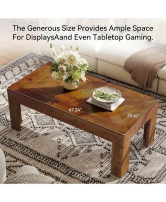 Rectangular Coffee Table, 47-Inch Solid Wood Living Room Coffee Table, Mid Century Modern Center Cocktail Table