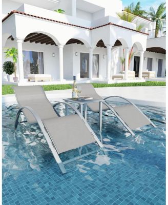 Outdoor Chaise Lounge Chairs Set of 3, Heavy-Duty Sunbathing Loungers for Poolside, Backyard