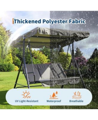 3-Person Outdoor Patio Swing Chair with Adjustable Canopy and Armrests, Breathable Fabric Seat and Backrest, Porch Swing for Backyard or Garden