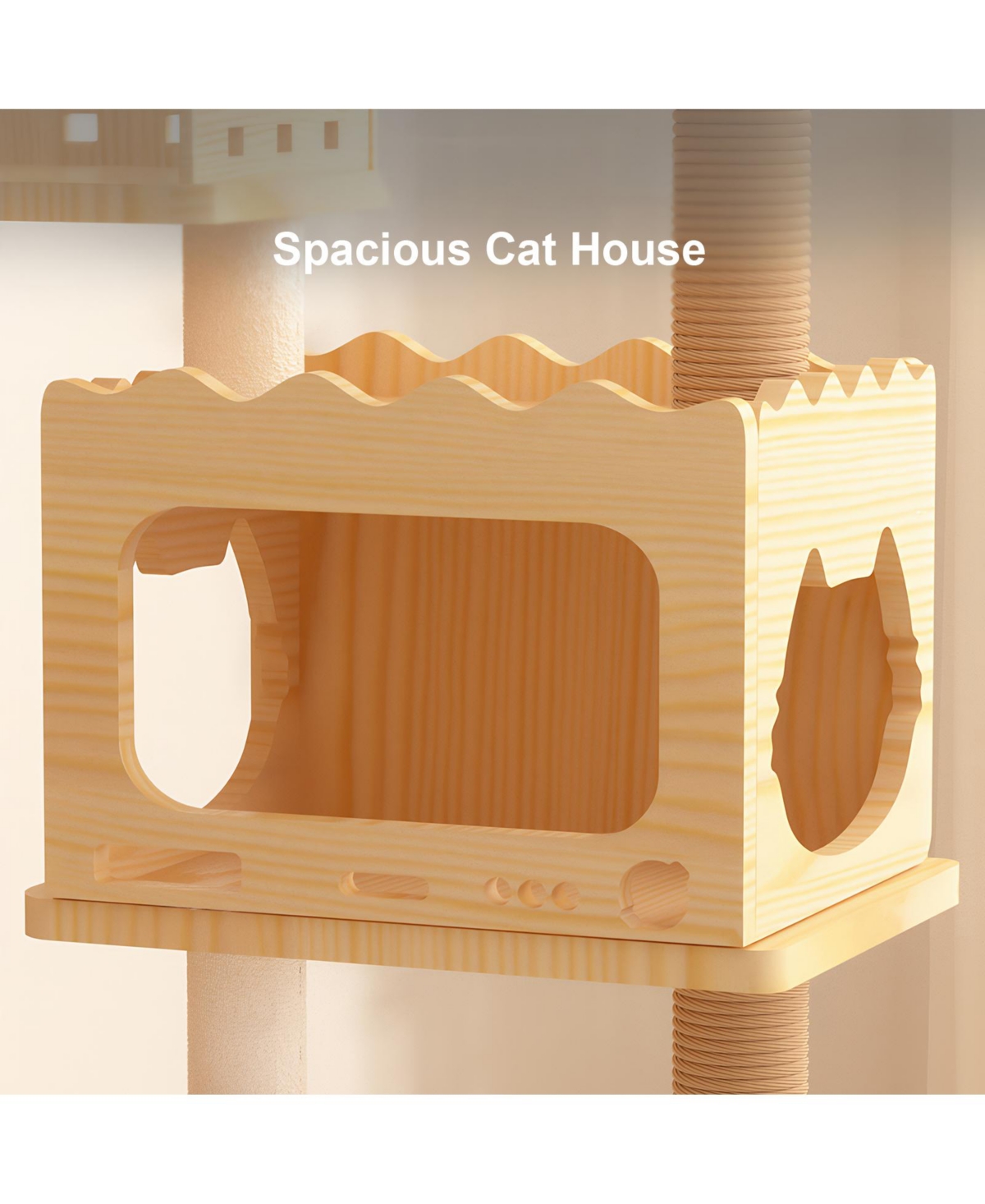 Aostirmotor 66.9" Modern Wood Cat Tree with Scratching Posts, Perch & Acrylic Hammock for Multi-Cat Homes