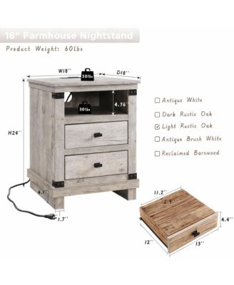 Rustic Nightstand with Charging Station & Storage