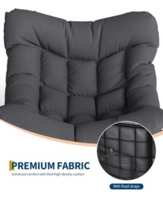 Outdoor Papasan Rocking Chair with Thick Cushion, Rattan Lounge Seat, Comfy Reading Furniture for Adults