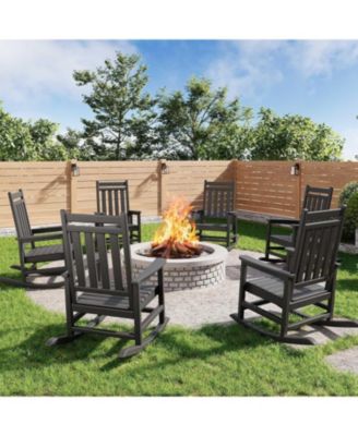 HDPE Rocking Chair Outdoor Set of 6 - Poly High Back Porch Rocker Chairs for Adults - All Weather Resistant Furniture for Patio Front Porch