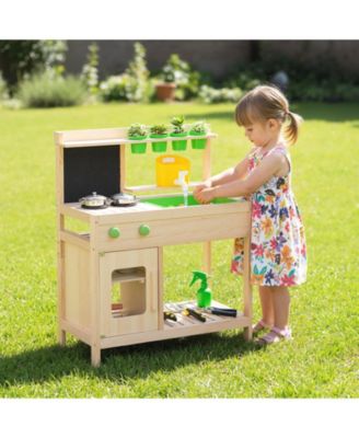 Kids Mud Kitchen Playset with Chalkboard for Ages 3