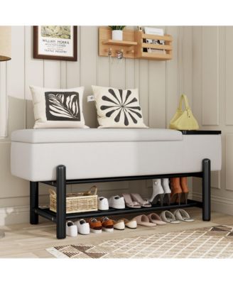 Entryway Shoe Bench with Cushion Top, Flip-Top Storage Compartment and Lower Rack for Hallway, Living Room and Foyer