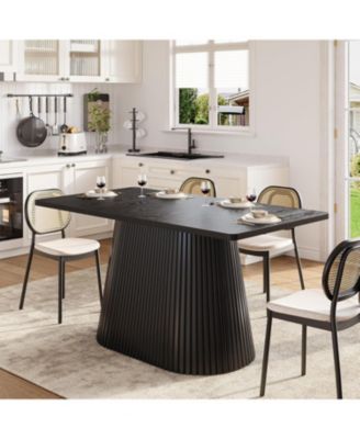 59" Farmhouse Dining Table for 4-6 People, Modern Rectangular Kitchen Table with Metal Pedestal Base