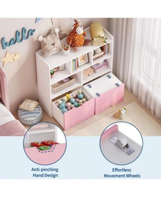 Storage Organizer with 2 Movable Drawers, Organizer with 5 Open Cubbies