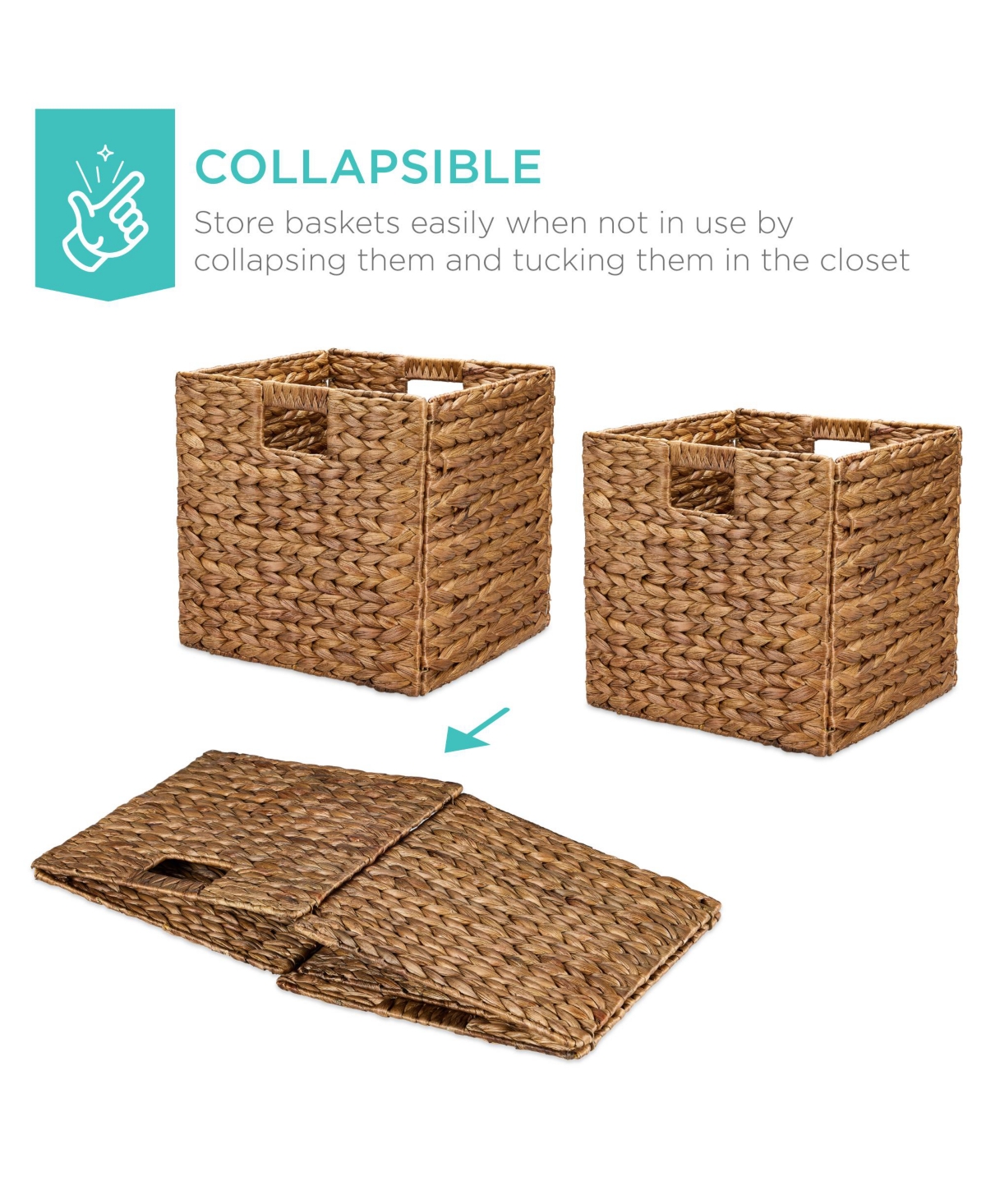 Best Choice Products 13x13in Hyacinth Storage Baskets, Set of 5 Multipurpose Collapsible Organizers