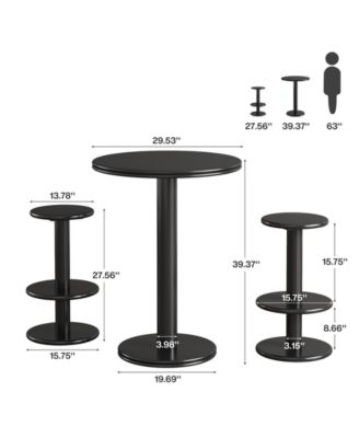 39.4" H Round Bar Table and Chairs Set, Modern Black Bistro Pub Table with 2 Barstools, Wooden Counter Height Cocktail Table