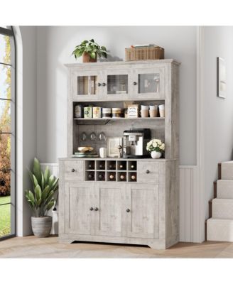 68.7"Bar Cabinet,Kitchen Buffet with Hutch Wine with Charging Station,2 Drawers,10 Storage Shelves