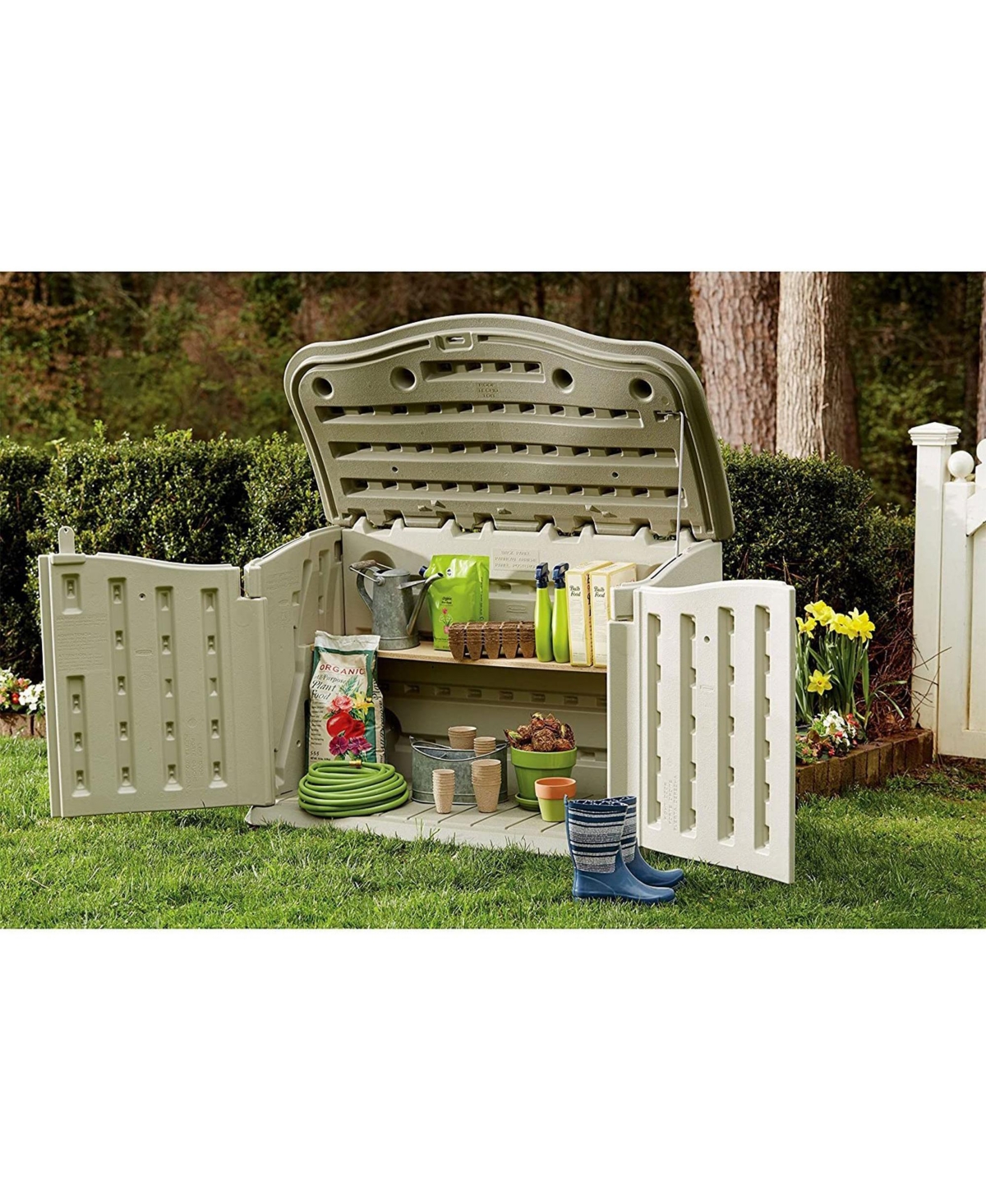 Rubbermaid Plastic Double Walled Horizontal Outdoor Storage Shed, Sand