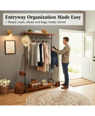 Industrial Pipe Clothes Rack with Wheels, 2-Tier, Heavy Duty