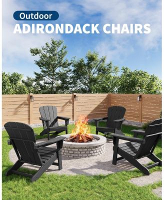 Modern HDPE Plastic Adirondack Chair Set of 2 - Weather Resistant Outdoor Patio Firepit Chair