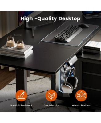 55x24" Sit-Stand Desk Height Adjustable Computer Desk with 2 Hooks, Storage Drawers, Printer Cabinet