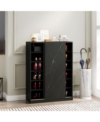 6 Tier Marble Texture Shoe Cabinet, Freestanding Shoe Organizer Holds 30+ Pairs Shoes with Sliding Door for Entryway, Hallway