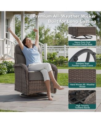 7-Piece Brown Wicker Patio Conversation Set with 6 in. Olefin Cushions/Patio Swivel Chairs with Sofa