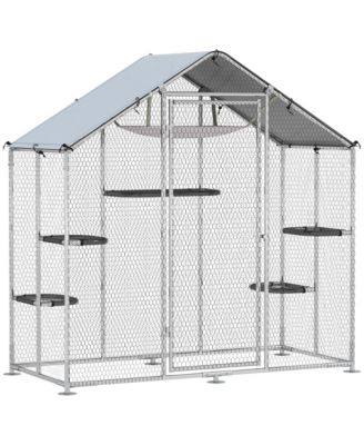 Walk-in Catio Outdoor Cat Enclosure with Waterproof Cover & Hammock