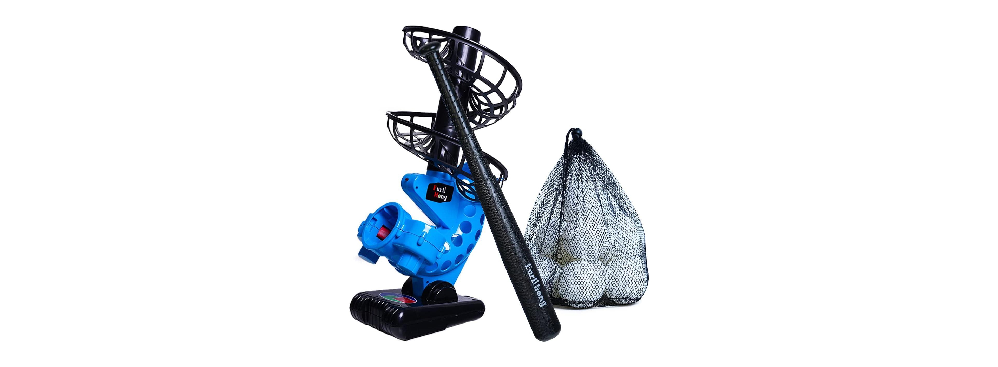 Furlihong Portable Baseball Pitching Machine with Bat and 12 Training Balls Battery Powered with 3 Adjustable Launch Angles for Kids and Beginners