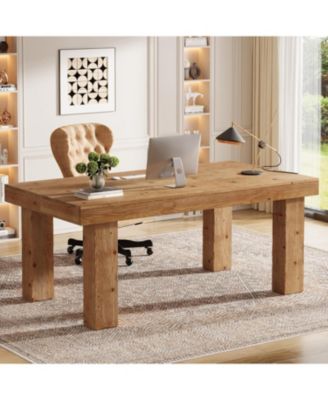 Solid Wood Executive Desk, Home Office Computer Desk with Sturdy Wooden Legs, Farmhouse Simple Writing Study Table