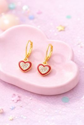 Girls Heart Earrings with Sterling Silver Lever Backs, 18K Gold Plated