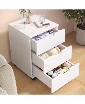 3-Drawer Vertical Filing Cabinet, Wood Mobile File Cabinet, Storage Cabinet with Wheels, Under Desk for Home Office