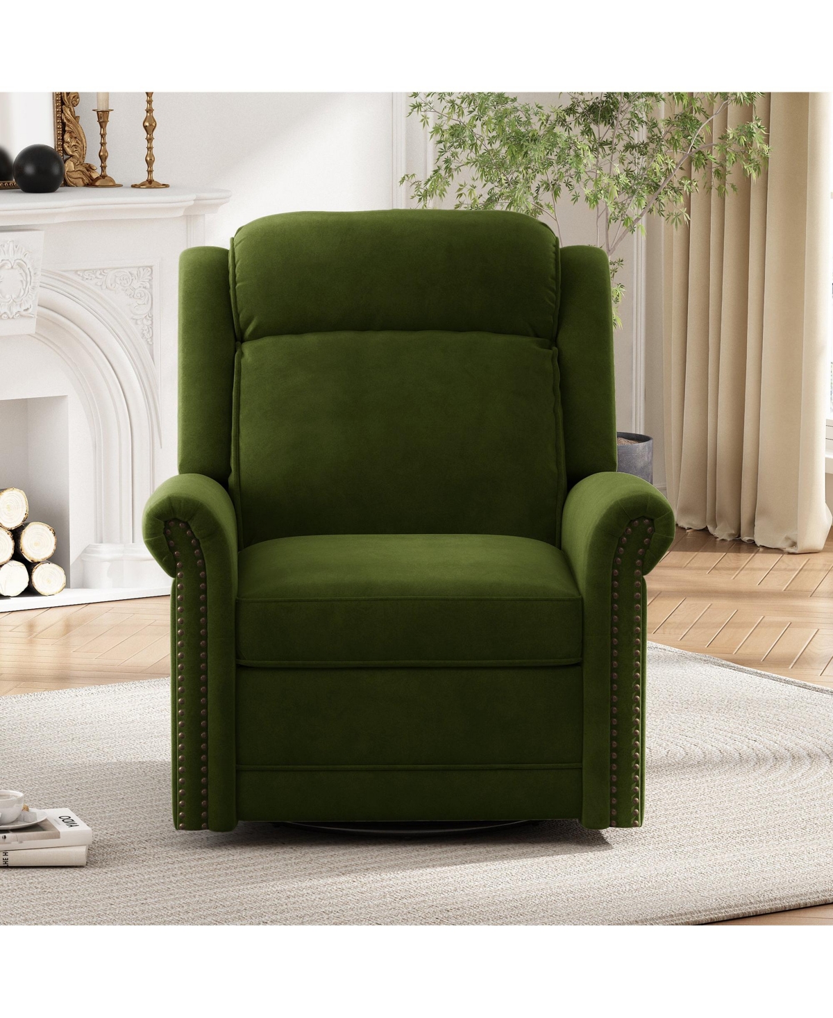 Clihome Velvet Swivel Rocking Chair, Modern Upholstered Glider Chair Adjustable Backrest Recline