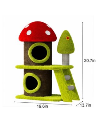 30.7" Modern Cat Tree with Mushroom House, Sisal Scratching Posts & Toys for Multi-Cat Homes
