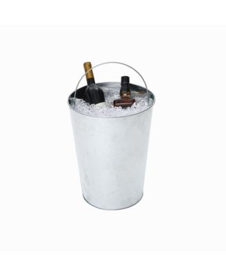 Fluted Round Patio Side Table with Removable Lid & Galvanized Metal Ice Bucket