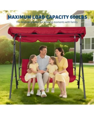 3-Seat Patio Swing Chair with Adjustable Canopy and Thick Waterproof Cushions, Outdoor Steel Frame Porch Swing for Garden