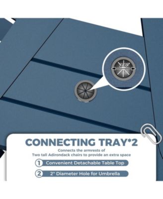 Outdoor Poly Adirondack Barstools With Connecting Tray, Patio High Adirondack Chairs for Deck, Backyard, Balcony