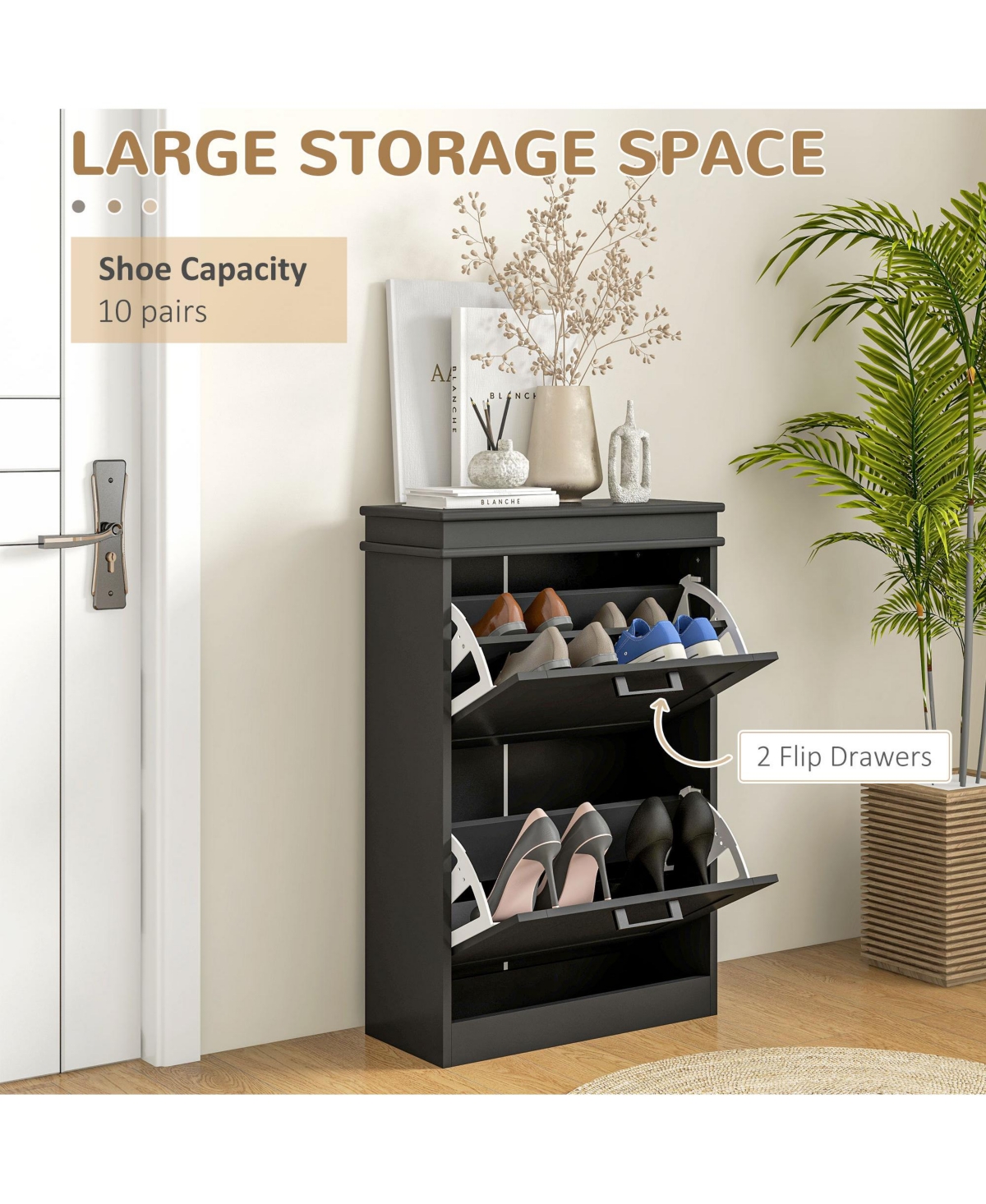 Rainsken 2-Drawer Wood Adjustable Flip-Front Shoe Cabinet