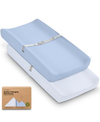 Two-Pack Soothe Changing Pad Covers for Girl, Boy, Soft Cotton Contoured Diaper Changing Table Pad Covers