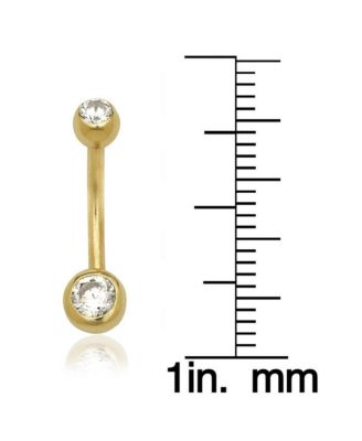 Solid 14k Yellow or White Gold 14G Double Bezel Cubic Zirconia Curved Belly Button Ring Body Piercing Ring
