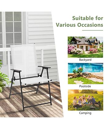 2-Piece Patio Folding Chairs High Back Dining Chair Set w/ Weather-resistant Fabric