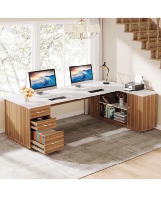 85.8-Inch L-Shaped Executive Desk, Extra Large Modern Office Desk with File Drawers