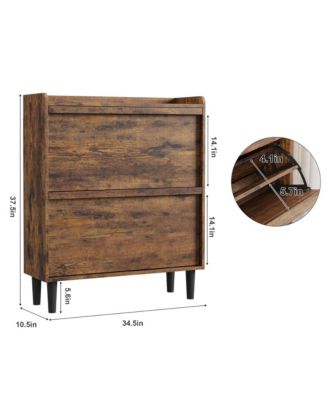 Wooden Adjustable Shelf 2 Drawer Flip Door Entryway Shoe Cabinet