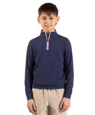 TailorByrd Boys Micro Grid Textured Performance Quarter Zip - Navy