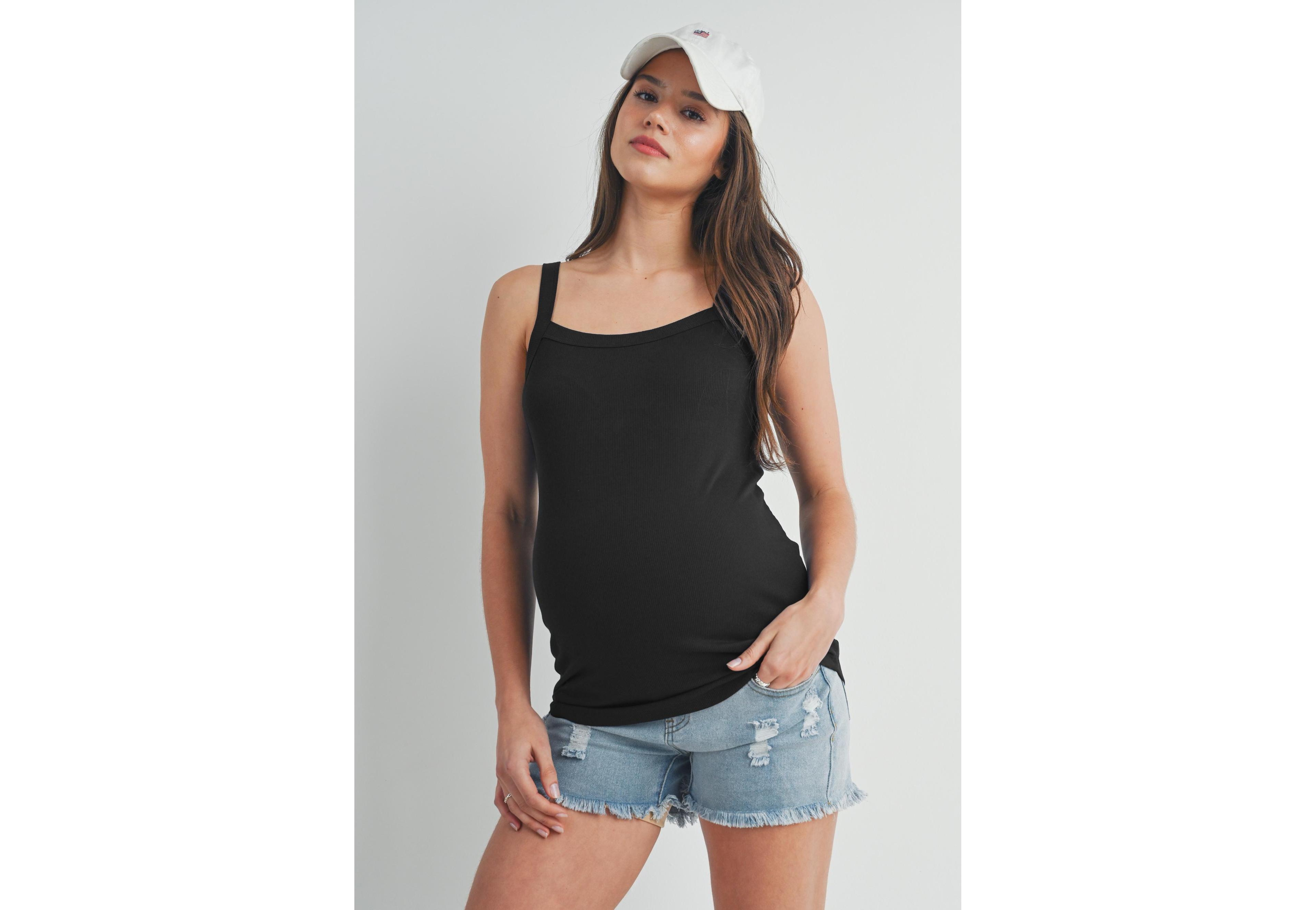 Hello Miz Maternity Ribbed Square Neck Sleeveless Tank Top