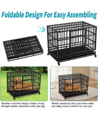 Heavy-Duty Dog Crate with Wheels - Folding, Secure Cage with Removable Tray
