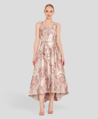 Women's Metallic Jacquard High-Low Square Neck Dress